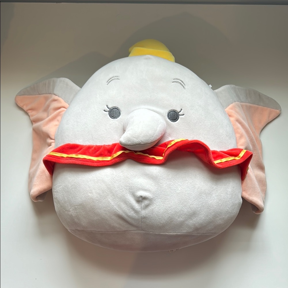 Dumbo Squishmallow Pillow with Red and Yellow Accents